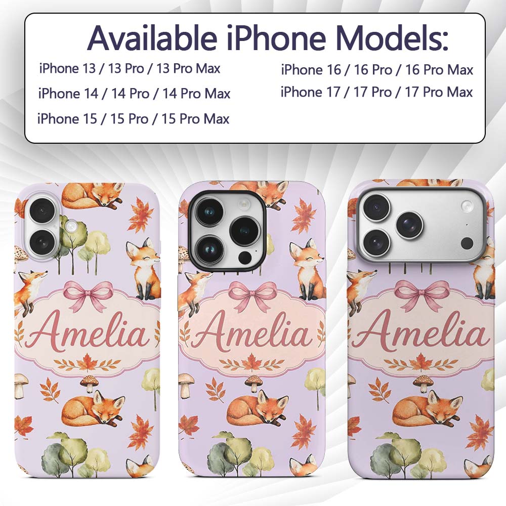 Watercolor Woodland Fox Mushroom Autumn on Soft Custom Name Protective Phone Case Mobile Cover Durable Everyday Smartphone Shock Resistant