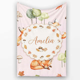 Watercolor Woodland Fox Mushroom Autumn on Dusty Pink Background  Personalised Custom Name Super Soft Fleece Blanket Bed Sofa Throw