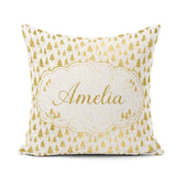 Custom Name Gold Christmas Tree White Background Seamless Lovely Square Filled Cushion Throw Pillow Sofa Bed Home Decor Zip Washable UK Made