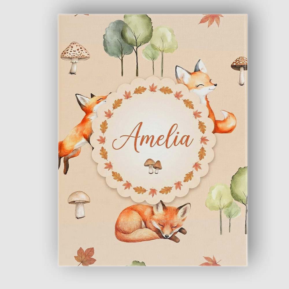 Personalised Name Watercolor Woodland Fox Custom  Unique Gift Idea Elegant Feature Canvas Wall Art Print Decor Picture Ready to Hang