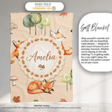 Watercolor Woodland Fox Mushroom Autumn on Warm Beige Background  Personalised Custom Name Super Soft Fleece Blanket Bed Sofa Throw