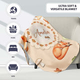 Watercolor Woodland Fox Mushroom Autumn on Warm Beige Background  Personalised Custom Name Super Soft Fleece Blanket Bed Sofa Throw