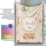 Watercolor Woodland Fox Mushroom Autumn on Warm Beige Background  Personalised Custom Name Super Soft Fleece Blanket Bed Sofa Throw
