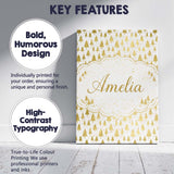 Personalised Name Gold Christmas Tree Pattern White Background Custom Modern Room Accent Canvas Wall Art Print Decor Picture Ready to Hang