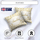 Custom Name Gold Christmas Tree White Background Seamless Lovely Square Filled Cushion Throw Pillow Sofa Bed Home Decor Zip Washable UK Made