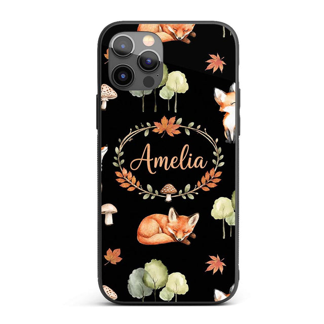 Watercolor Woodland Fox Mushroom Autumn Seamless Custom Name Protective Phone Case Mobile Cover Durable Everyday Smartphone Shock Resistant