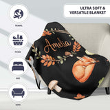 Watercolor Woodland Fox Mushroom Autumn Seamless Pattern on White  Personalised Custom Name Super Soft Fleece Blanket Bed Sofa Throw