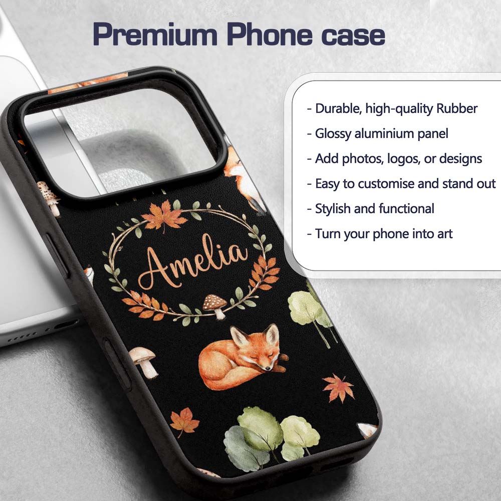 Watercolor Woodland Fox Mushroom Autumn Seamless Custom Name Protective Phone Case Mobile Cover Durable Everyday Smartphone Shock Resistant