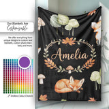 Watercolor Woodland Fox Mushroom Autumn Seamless Pattern on White  Personalised Custom Name Super Soft Fleece Blanket Bed Sofa Throw