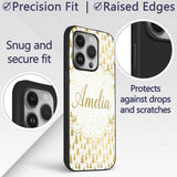 Gold Christmas Tree Pattern White Background Custom Name Protective Phone Case Mobile Cover Durable Everyday Smartphone Shock Resistant