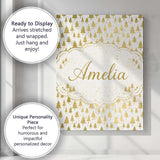 Personalised Name Gold Christmas Tree Pattern White Background Custom Modern Room Accent Canvas Wall Art Print Decor Picture Ready to Hang