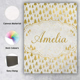 Personalised Name Gold Christmas Tree Pattern White Background Custom Modern Room Accent Canvas Wall Art Print Decor Picture Ready to Hang