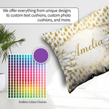 Custom Name Gold Christmas Tree White Background Seamless Lovely Square Filled Cushion Throw Pillow Sofa Bed Home Decor Zip Washable UK Made