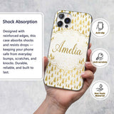 Gold Christmas Tree Pattern White Background Custom Name Protective Phone Case Mobile Cover Durable Everyday Smartphone Shock Resistant