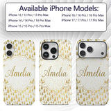 Gold Christmas Tree Pattern White Background Custom Name Protective Phone Case Mobile Cover Durable Everyday Smartphone Shock Resistant