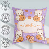 Custom Name Cute Halloween Cat Pumpkin Cartoon Animal Pattern Square Filled Cushion Throw Pillow Sofa Bed Home Decor Zip Washable UK Made