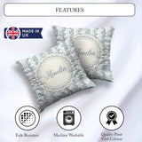 Custom Name Blue Floral Vine Stripe Seamless Pattern Coffee Cup Square Filled Cushion Throw Pillow Sofa Bed Home Decor Zip Washable UK Made
