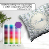 Custom Name Blue Floral Vine Stripe Seamless Pattern Coffee Cup Square Filled Cushion Throw Pillow Sofa Bed Home Decor Zip Washable UK Made