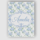 Personalised Name Soft Blue Hydrangea Custom Modern Room Accent Creative Decorator Style Canvas Wall Art Print Decor Picture Ready to Hang
