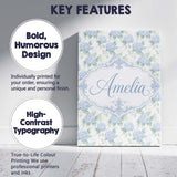 Personalised Name Soft Blue Hydrangea Custom Modern Room Accent Creative Decorator Style Canvas Wall Art Print Decor Picture Ready to Hang