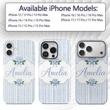 Blue Vertical Stripe Classic Seamless Pattern Custom Name Protective Phone Case Mobile Cover Durable Everyday Smartphone Shock Resistant