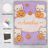 Personalised Name Cute Halloween Cat Pumpkin Cartoon Animal Pattern Custom Canvas Wall Art Print Decor Picture Ready to Hang