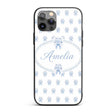 Blue Rose Bow Tossed Floral Seamless Pattern Custom Name Protective Phone Case Mobile Cover Durable Everyday Smartphone Shock Resistant
