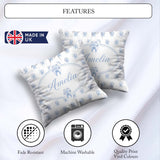 Custom Name Blue Rose Bow Tossed Floral Seamless Pattern Stylish Square Filled Cushion Throw Pillow Sofa Bed Home Decor Zip Washable UK Made