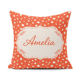 Custom Name White Polka Dot Pattern Orange Background Seamless Square Filled Cushion Throw Pillow Sofa Bed Home Decor Zip Washable UK Made