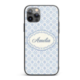 Vintage Blue Damask Classic Seamless Pattern Cute Custom Name Protective Phone Case Mobile Cover Durable Everyday Smartphone Shock Resistant