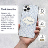 Vintage Blue Damask Classic Seamless Pattern Cute Custom Name Protective Phone Case Mobile Cover Durable Everyday Smartphone Shock Resistant