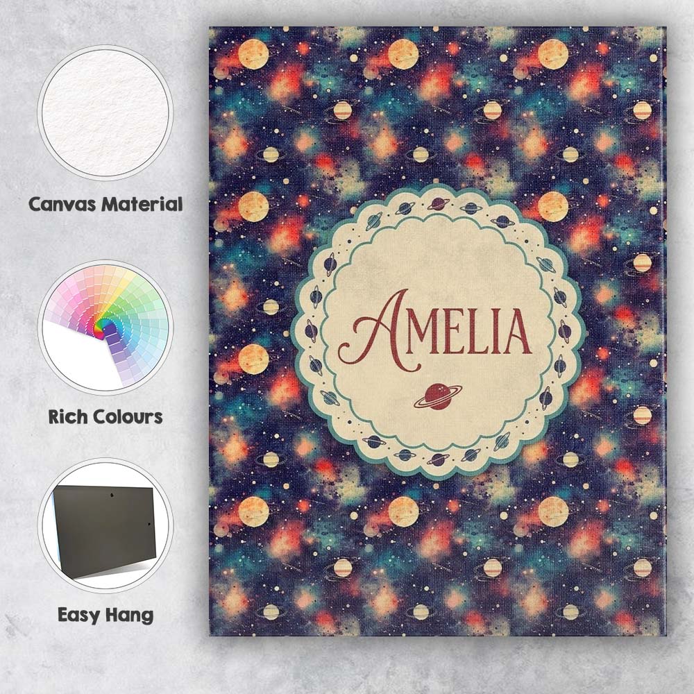 Personalised Name Vibrant Galaxy Planets Custom  Unique Gift Idea Elegant Feature Canvas Wall Art Print Decor Picture Ready to Hang