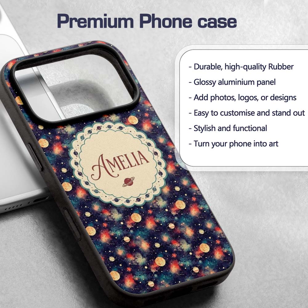 Vibrant Galaxy Planets Nebula Space Seamless Custom Name Protective Phone Case Mobile Cover Durable Everyday Smartphone Shock Resistant