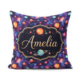 Custom Name Colorful Cartoon Planets Galaxy Purple Space Pattern Square Filled Cushion Throw Pillow Sofa Bed Home Decor Zip Washable UK Made