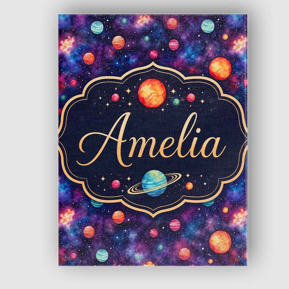Personalised Name Colorful Cartoon Planets Custom  Unique Gift Idea Elegant Feature Canvas Wall Art Print Decor Picture Ready to Hang