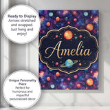 Personalised Name Colorful Cartoon Planets Custom  Unique Gift Idea Elegant Feature Canvas Wall Art Print Decor Picture Ready to Hang