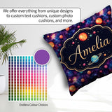 Custom Name Colorful Cartoon Planets Galaxy Purple Space Pattern Square Filled Cushion Throw Pillow Sofa Bed Home Decor Zip Washable UK Made
