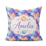 Custom Name Pastel Watercolor Galaxy Space Seamless Pattern Soft Square Filled Cushion Throw Pillow Sofa Bed Home Decor Zip Washable UK Made