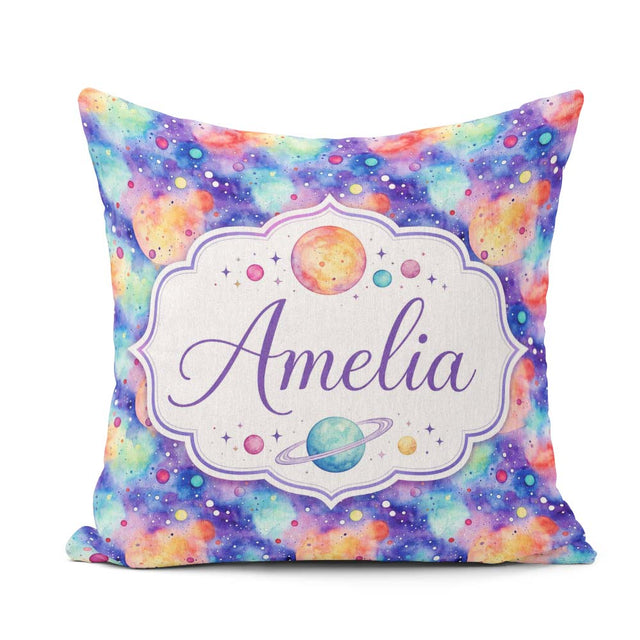 Custom Name Pastel Watercolor Galaxy Space Seamless Pattern Soft Square Filled Cushion Throw Pillow Sofa Bed Home Decor Zip Washable UK Made