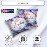 Custom Name Pastel Watercolor Galaxy Space Seamless Pattern Soft Square Filled Cushion Throw Pillow Sofa Bed Home Decor Zip Washable UK Made