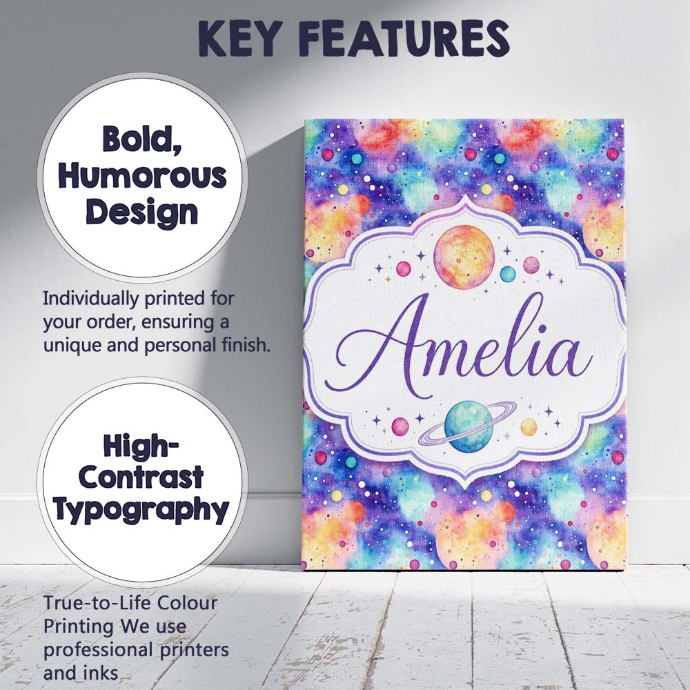 Personalised Name Pastel Watercolor Galaxy Custom  Unique Gift Idea Elegant Feature Canvas Wall Art Print Decor Picture Ready to Hang
