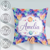 Custom Name Pastel Watercolor Galaxy Space Seamless Pattern Soft Square Filled Cushion Throw Pillow Sofa Bed Home Decor Zip Washable UK Made
