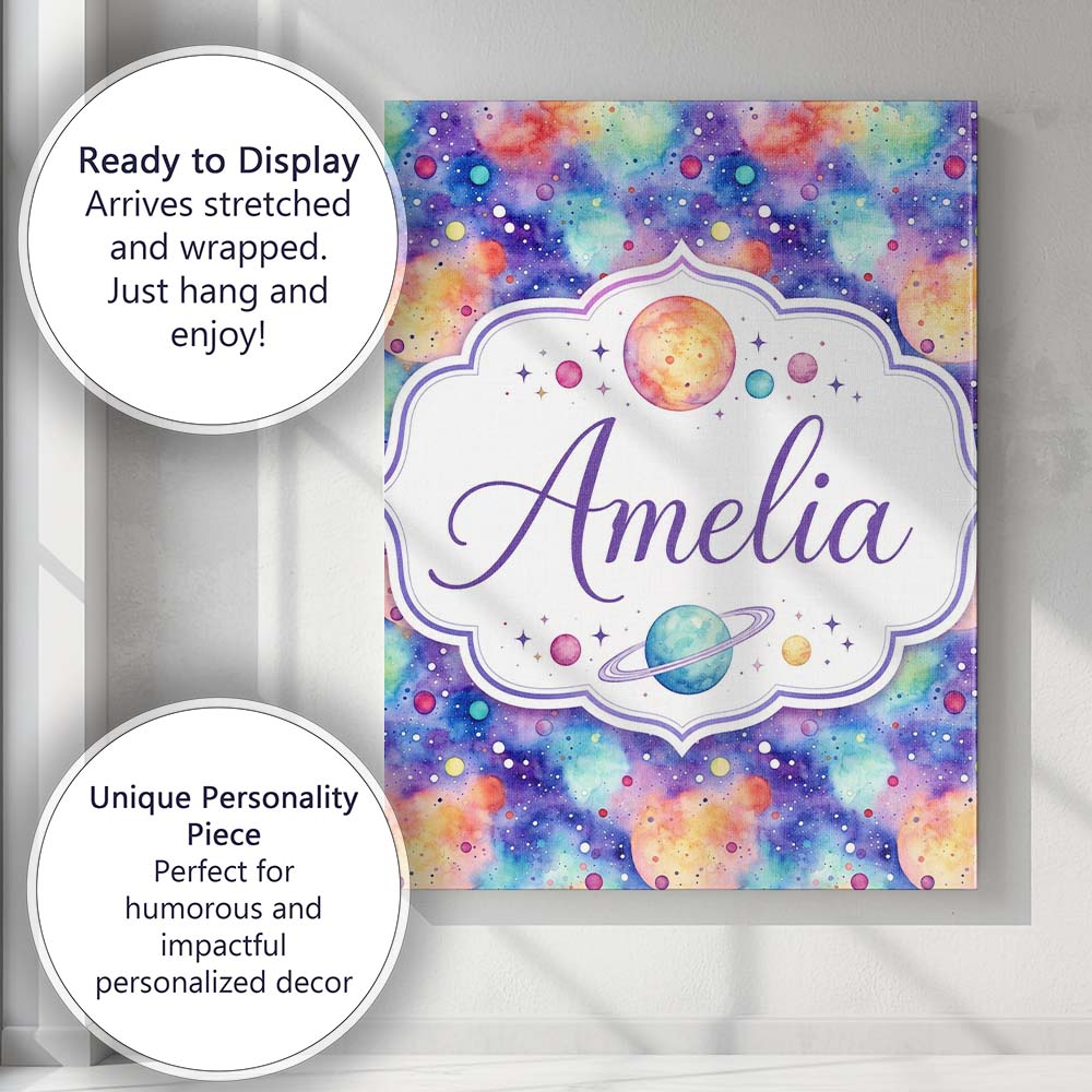 Personalised Name Pastel Watercolor Galaxy Custom  Unique Gift Idea Elegant Feature Canvas Wall Art Print Decor Picture Ready to Hang