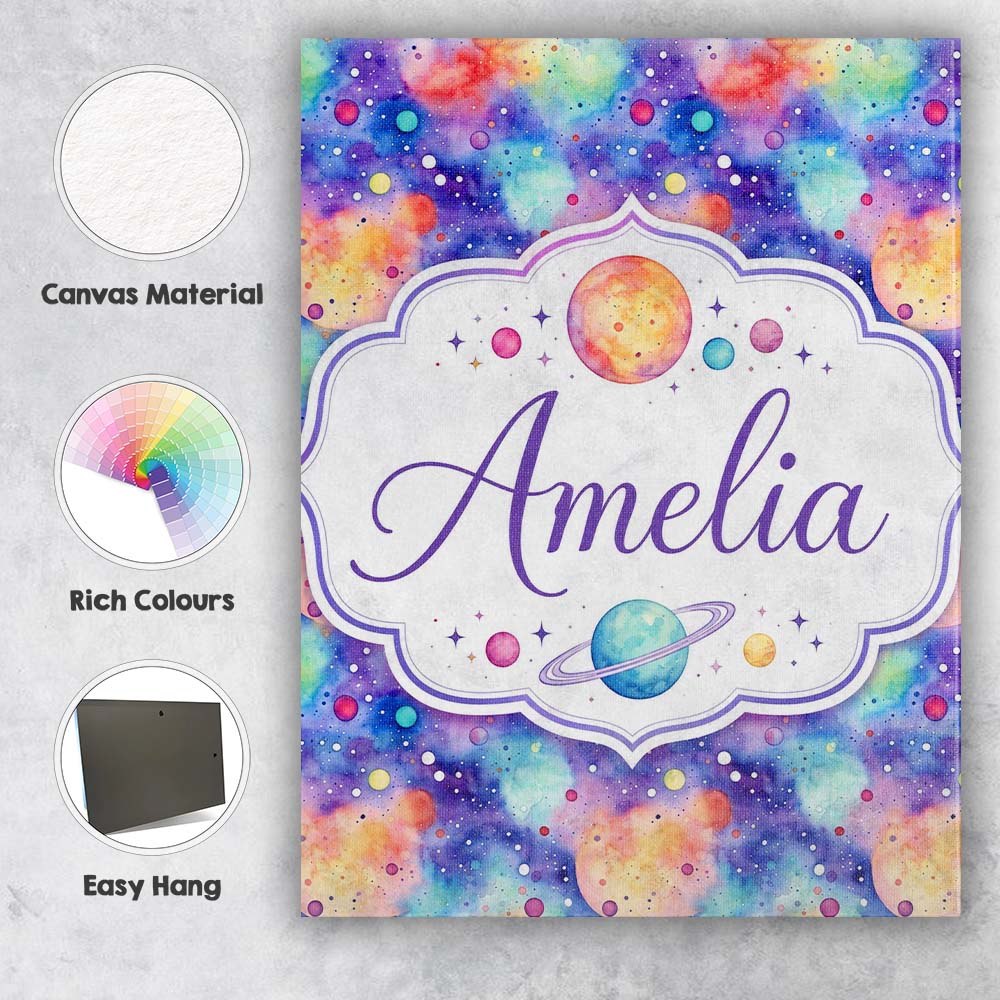 Personalised Name Pastel Watercolor Galaxy Custom  Unique Gift Idea Elegant Feature Canvas Wall Art Print Decor Picture Ready to Hang