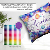 Custom Name Pastel Watercolor Galaxy Space Seamless Pattern Soft Square Filled Cushion Throw Pillow Sofa Bed Home Decor Zip Washable UK Made