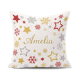 Custom Name Festive Stars and Snowflakes Pattern White Seamless Square Filled Cushion Throw Pillow Sofa Bed Home Decor Zip Washable UK Made