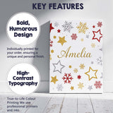 Personalised Name Festive Stars and Snowflakes Pattern White Background Seamless Custom Canvas Wall Art Print Decor Picture Ready to Hang