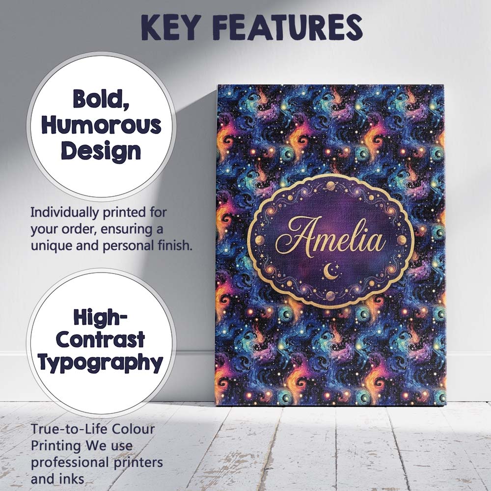 Personalised Name Swirling Colorful Galaxy Custom  Unique Gift Idea Elegant Feature Canvas Wall Art Print Decor Picture Ready to Hang