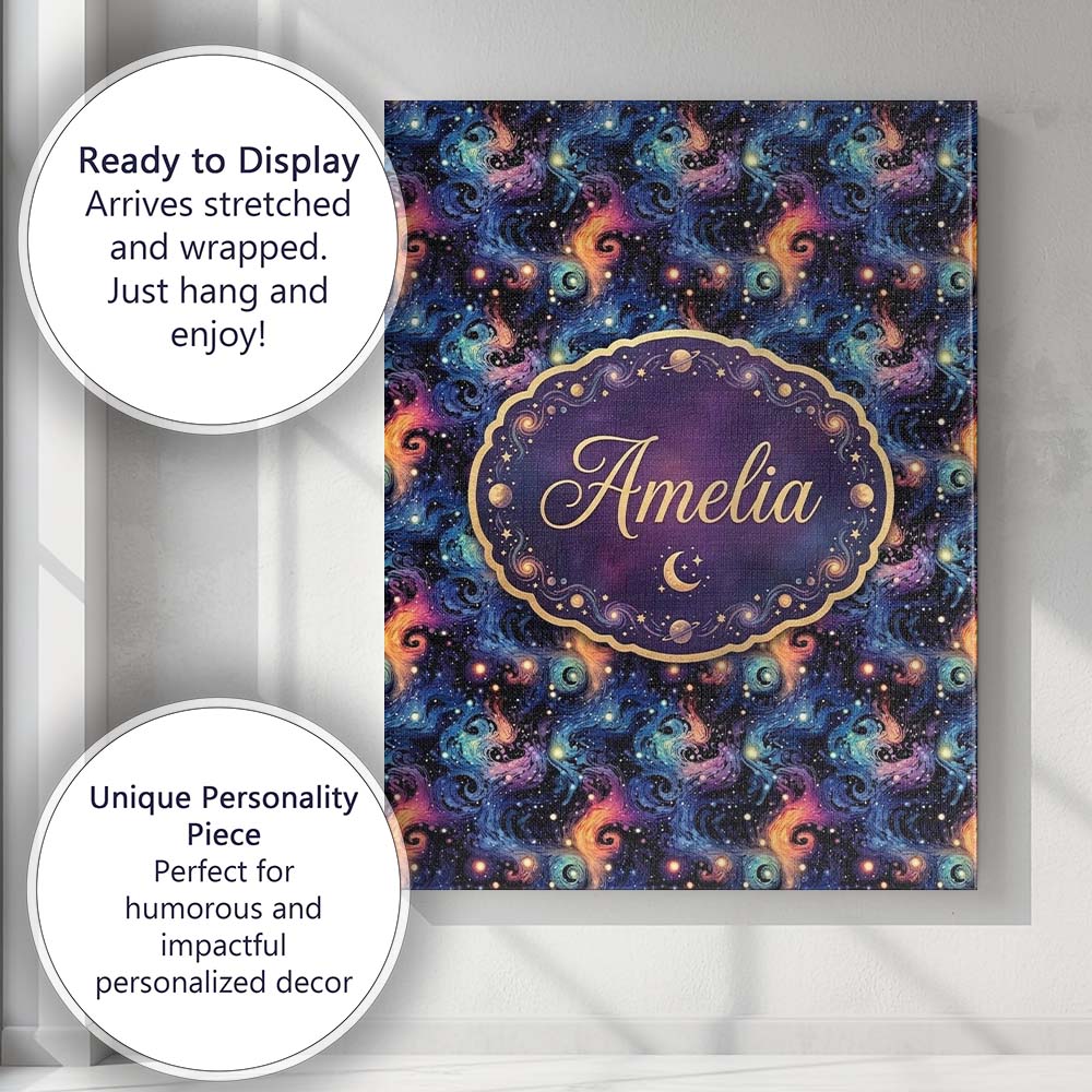Personalised Name Swirling Colorful Galaxy Custom  Unique Gift Idea Elegant Feature Canvas Wall Art Print Decor Picture Ready to Hang