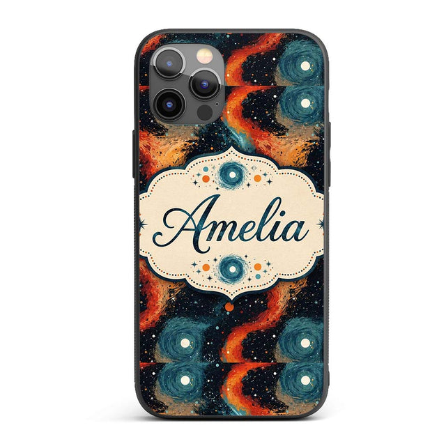 Abstract Flowing Orange Blue Decorative Design Custom Name Protective Phone Case Mobile Cover Durable Everyday Smartphone Shock Resistant